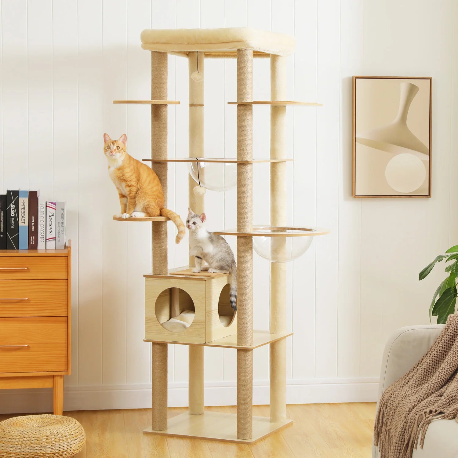 Arbre à chat spacieux multi-niveaux en bois