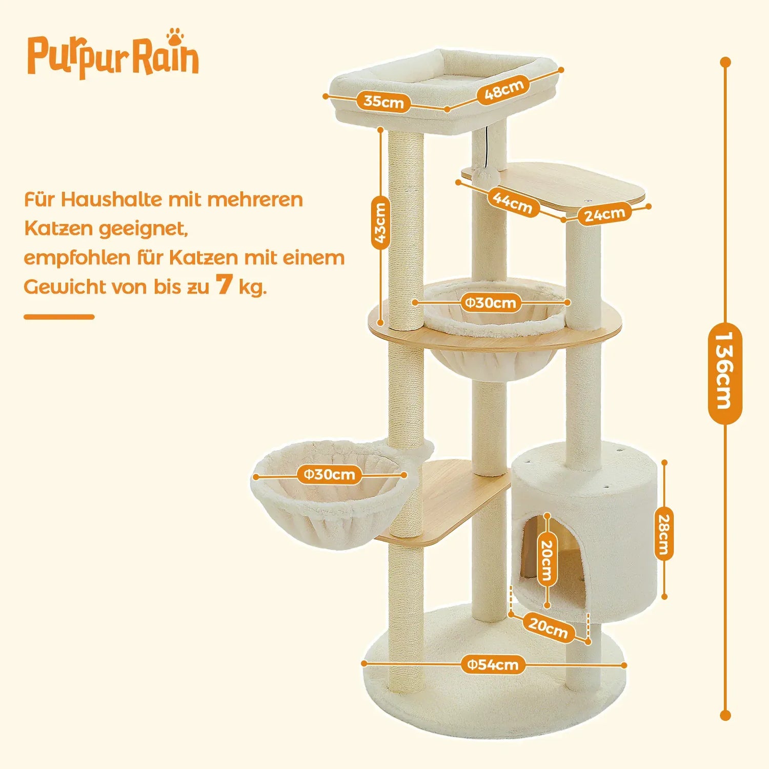 Arbre à chat multi-niveaux avec hamac Beige