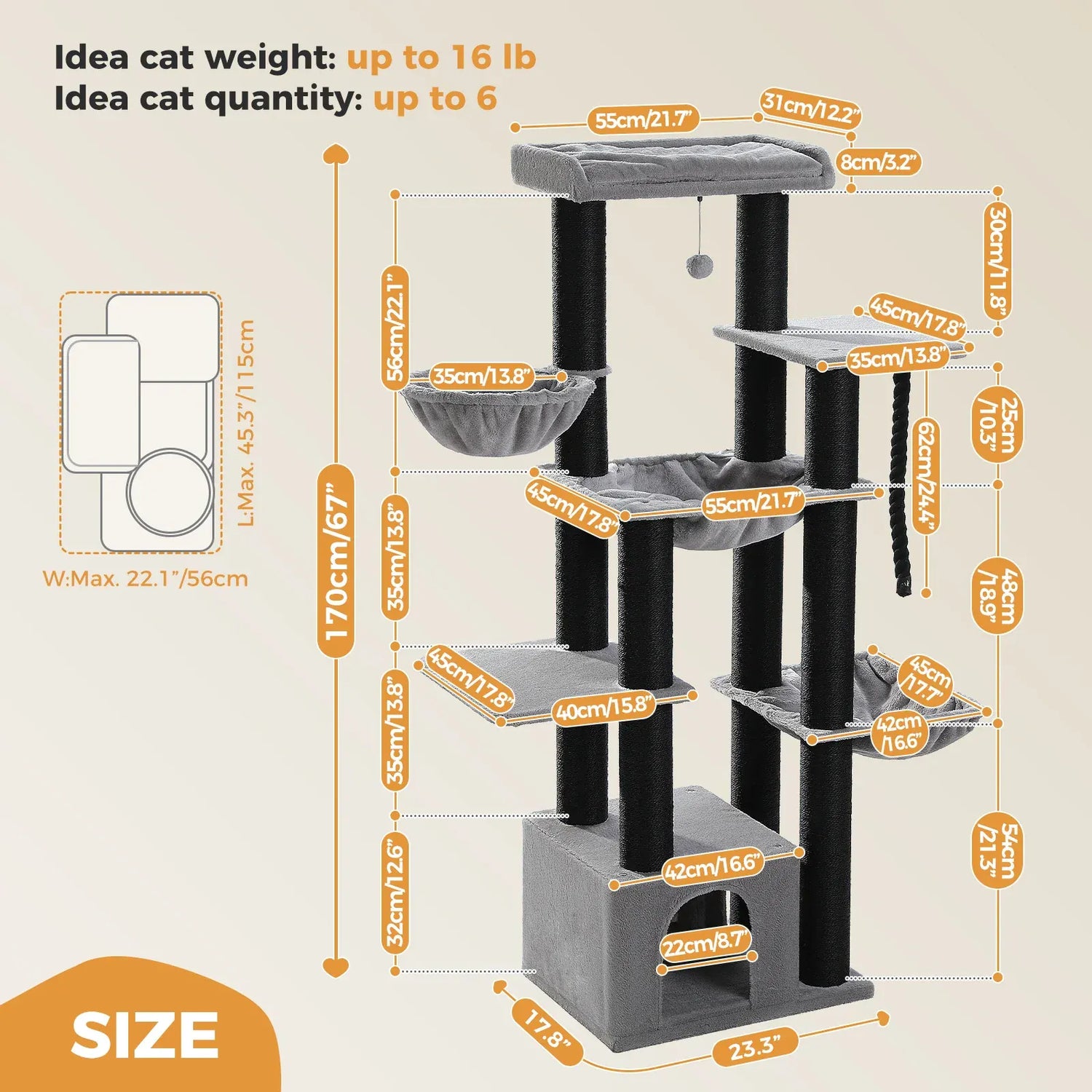 Grand arbre à chat multi-niveaux